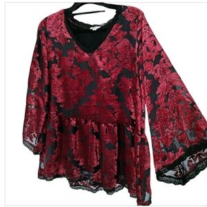 POL Velvet Burnout Whimsigoth Flutter Tunic Blouse